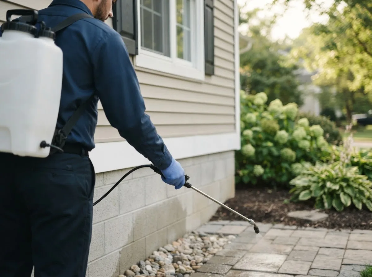 Pest control technician inspecting a home in Hockingport, OH